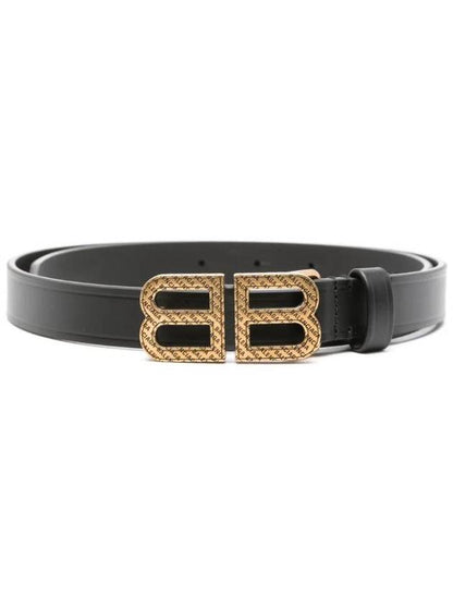 Luxury Balenciaga Trending 2025 BB Hourglass Leather Belt Black
