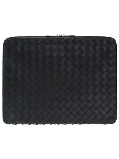 Luxury Bottega Veneta Intrecciato Document Case Clutch Bag Black