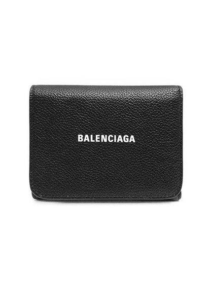 Luxury Balenciaga Trending 2025 Logo Leather Half Wallet Black