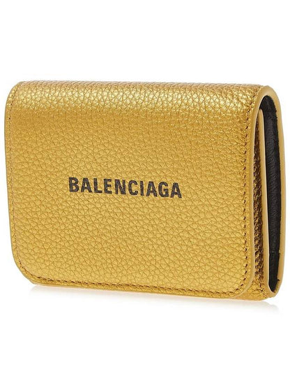Luxury Balenciaga Trending 2025 Logo Print Tri-Fold Half Wallet Gold
