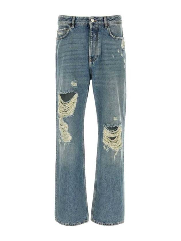 Luxury Balenciaga Trending 2025 Distressed Denim Straight Jeans Blue
