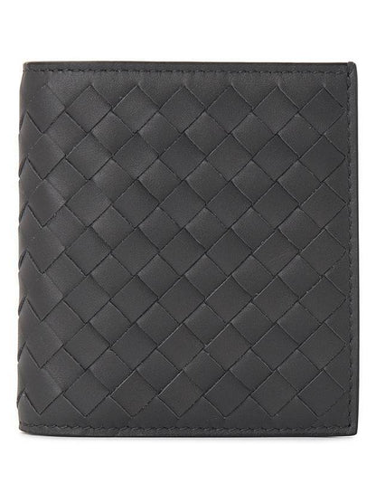 Luxury Bottega Veneta Intrecciato Leather Half Wallet Dark Grey