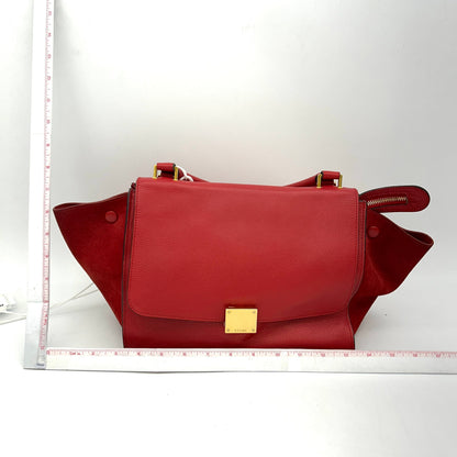 Luxury CELINE Drummed Calfskin Suede Large Trapeze Coquelicot LA12502