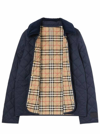 Luxury Burberry Corduroy Diamond Quilted Jacket Blue