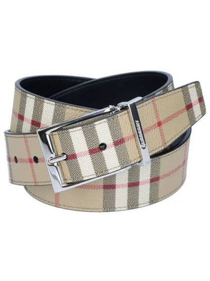 Luxury Burberry Vintage Check Pattern Leather Belt Beige