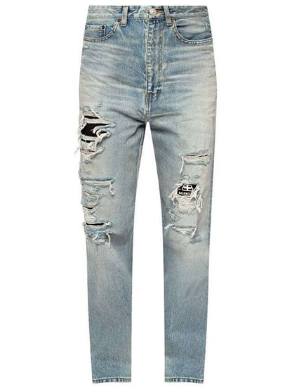 Luxury Balenciaga Trending 2025 WoMen's Distressed Denim Straight Jeans Vintage Blue