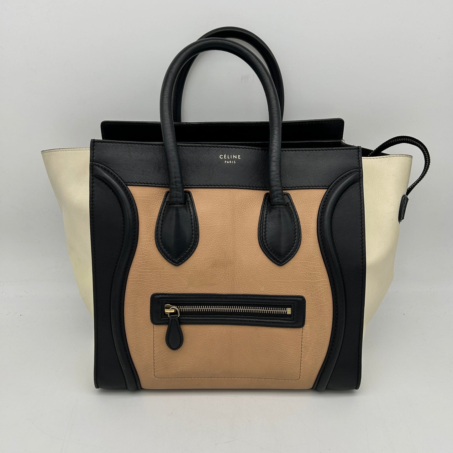 Luxury CELINE Mini Luggage Tri-Color Anthracite Satin Calfskin Handbag