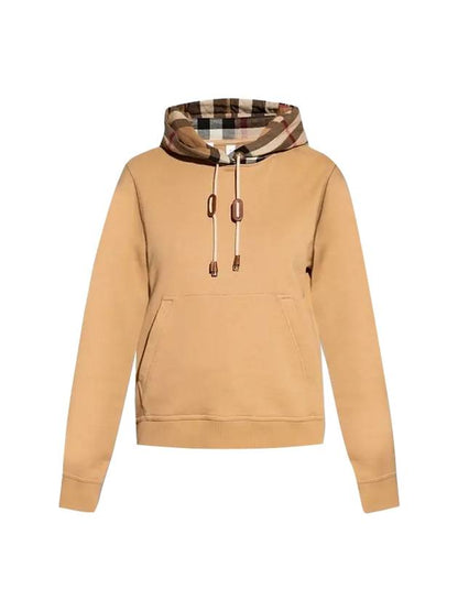 Luxury Burberry Check Cotton Oversized Hoodie Camel