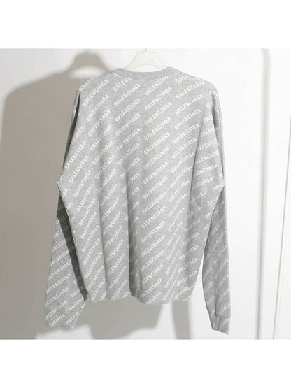 Luxury Balenciaga Trending 2025 Wool Over Logo Pattern Knit Sweatshirt Grey