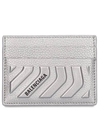 Luxury Balenciaga Trending 2025 Logo Grain Card Wallet Silver