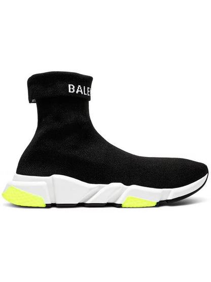 Luxury Balenciaga Trending 2025 Speed Cuffed Logo High Top Sneakers Neon Yellow Black
