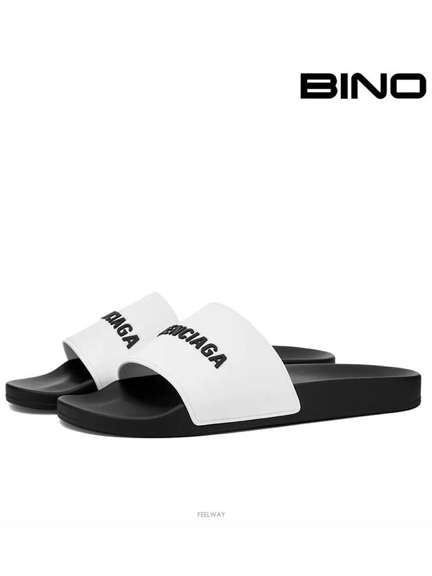 Luxury Balenciaga Trending 2025 Logo Pool Slippers White