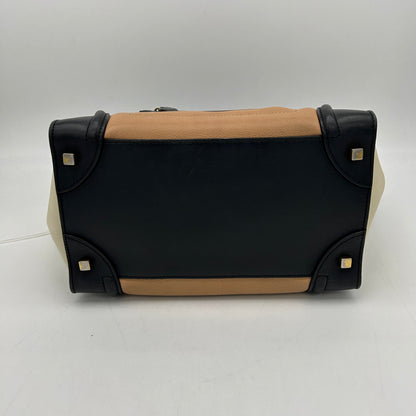 Luxury CELINE Mini Luggage Tri-Color Anthracite Satin Calfskin Handbag
