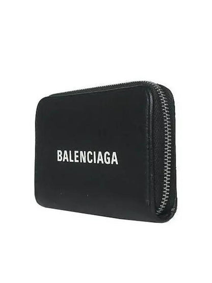 Luxury Balenciaga Trending 2025 505049 White Logo Black Leather Zipper Card Wallet