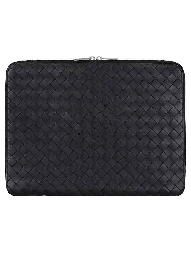 Luxury Bottega Veneta Intrecciato Document Case Clutch Bag Black