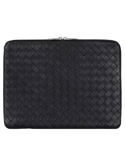Luxury Bottega Veneta Intrecciato Document Case Clutch Bag Black