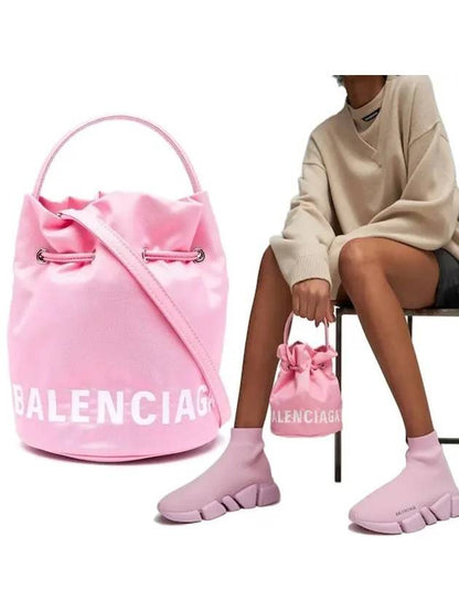 Luxury Balenciaga Trending 2025 Wheel XS Drawstring Bucket Bag Pink