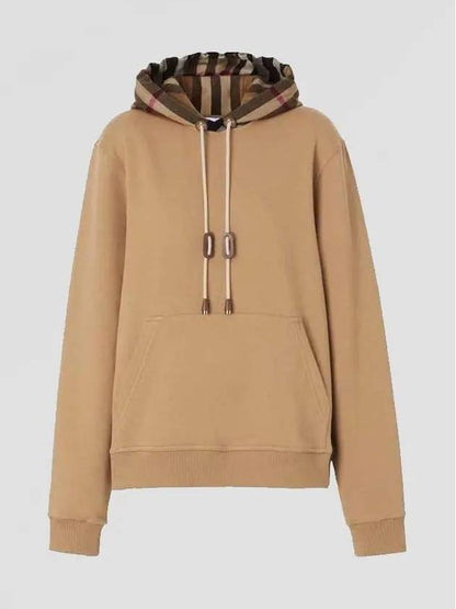 Luxury Burberry Check Cotton Oversized Hoodie Camel