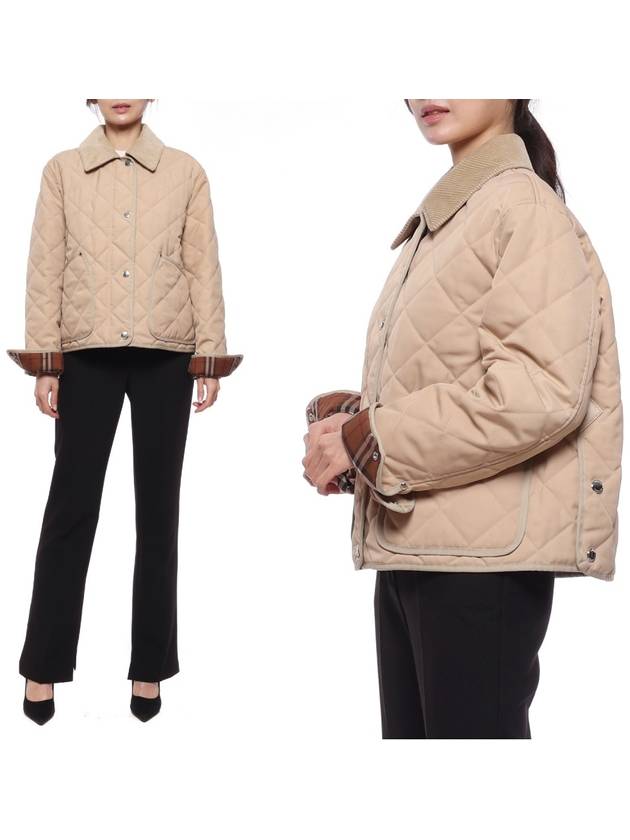 Luxury Burberry Corduroy Collar Diamond Quilted Jacket Soft Fawn