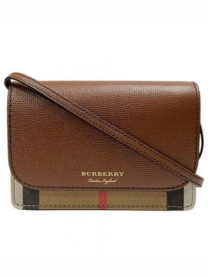Luxury Burberry Hampshire House Check Crossbody Bag Tan Brown