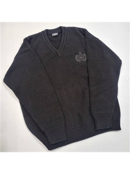 Luxury Balenciaga Trending 2025 Men's Back Logo V-Neck Knit Top Black