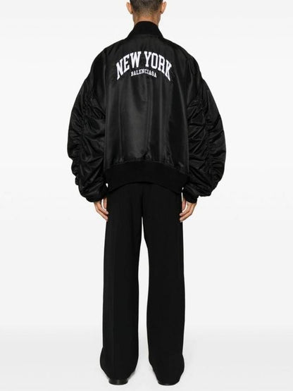 Luxury Balenciaga Trending 2025 New York Embroidery Bomber Jacket Black