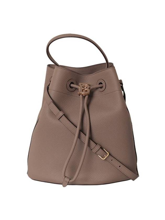 Luxury Burberry WoMen's Grainy Leather Small TB Bucket Bag Light Saddle Brown
