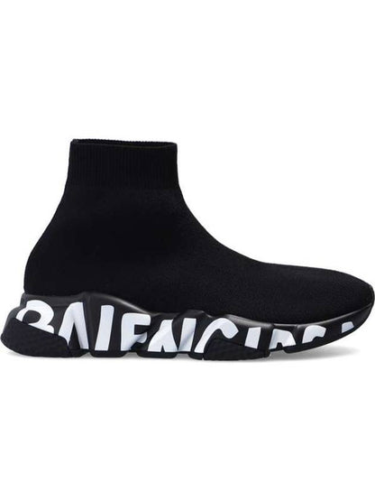 Luxury Balenciaga Trending 2025 Speedrunner Graffiti Logo Sole High Top Sneakers Black White
