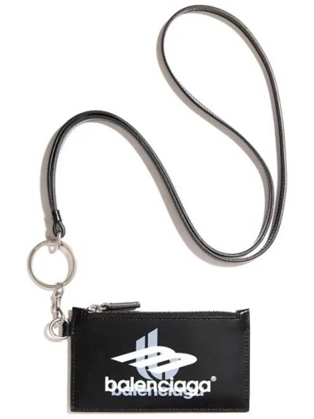 Luxury Balenciaga Trending 2025 Logo Print Neck Strap Card Wallet Black