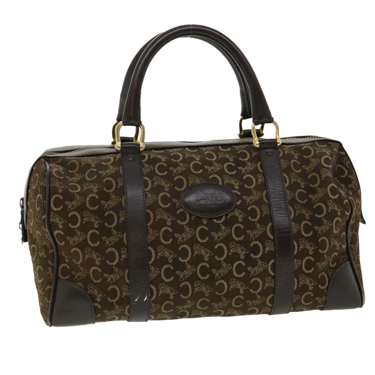 Luxury CELINE Macadam Canvas Hand Bag PVC Leather Brown  fm1746