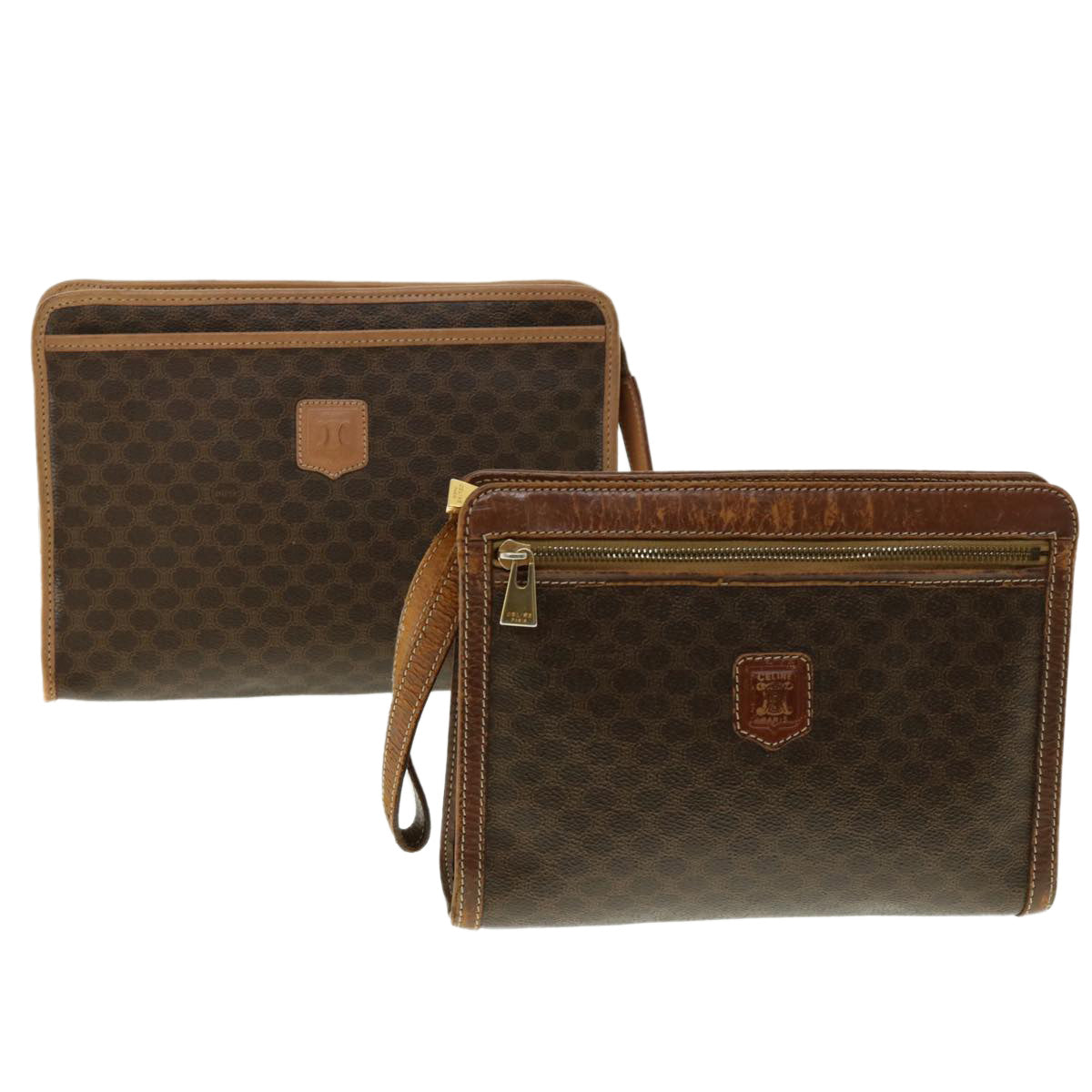 Luxury CELINE Macadam Canvas Clutch Bag PVC Leather 2Set Brown  fm2235