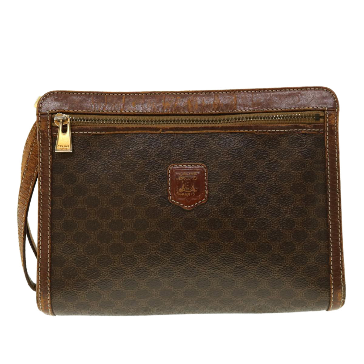 Luxury CELINE Macadam Canvas Clutch Bag PVC Leather 2Set Brown  fm2235