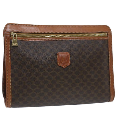 Luxury CELINE Macadam Canvas Clutch Bag PVC Leather Brown  fm2642