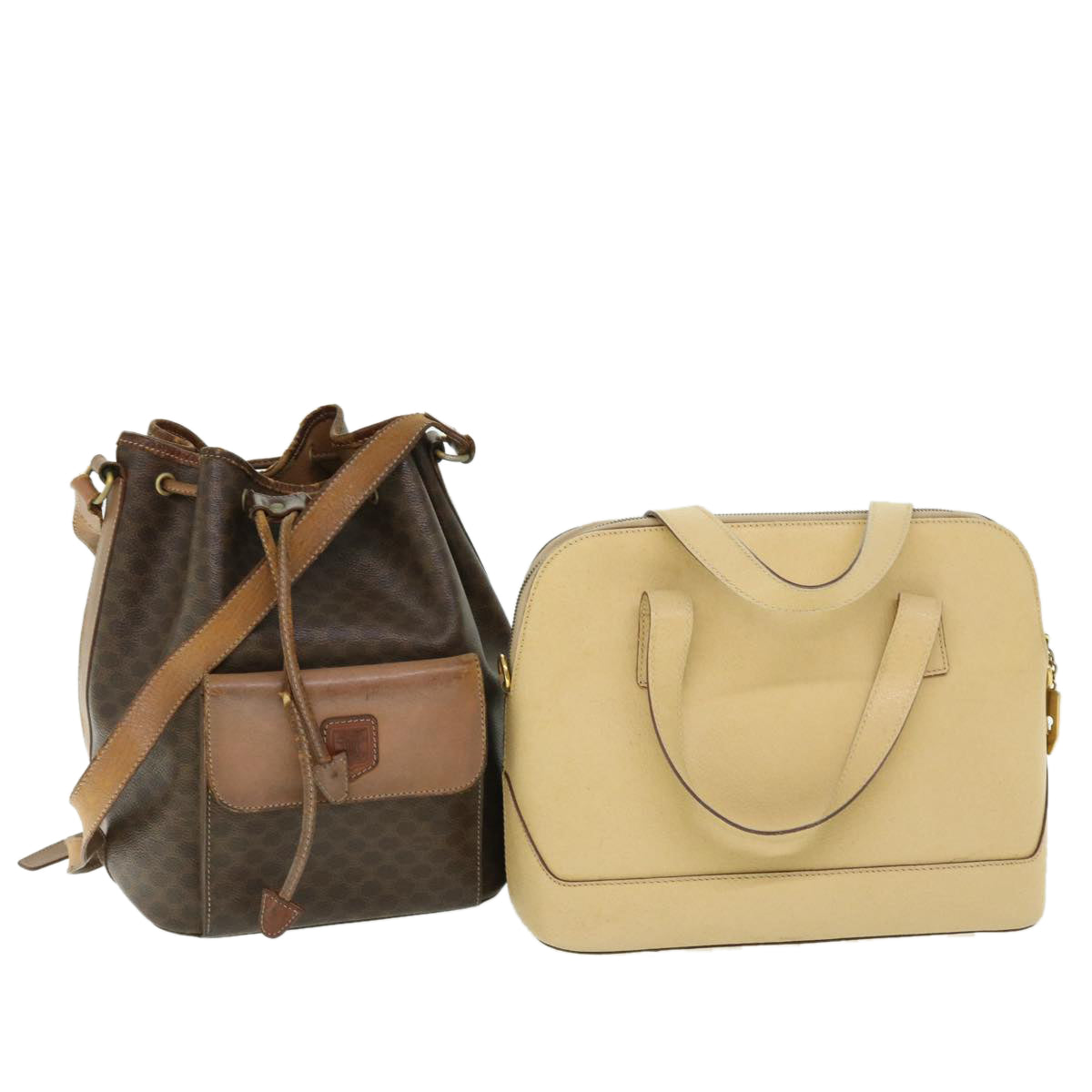 Luxury CELINE Macadam Canvas Shoulder Bag PVC Leather 2Set Brown Beige  fm2643