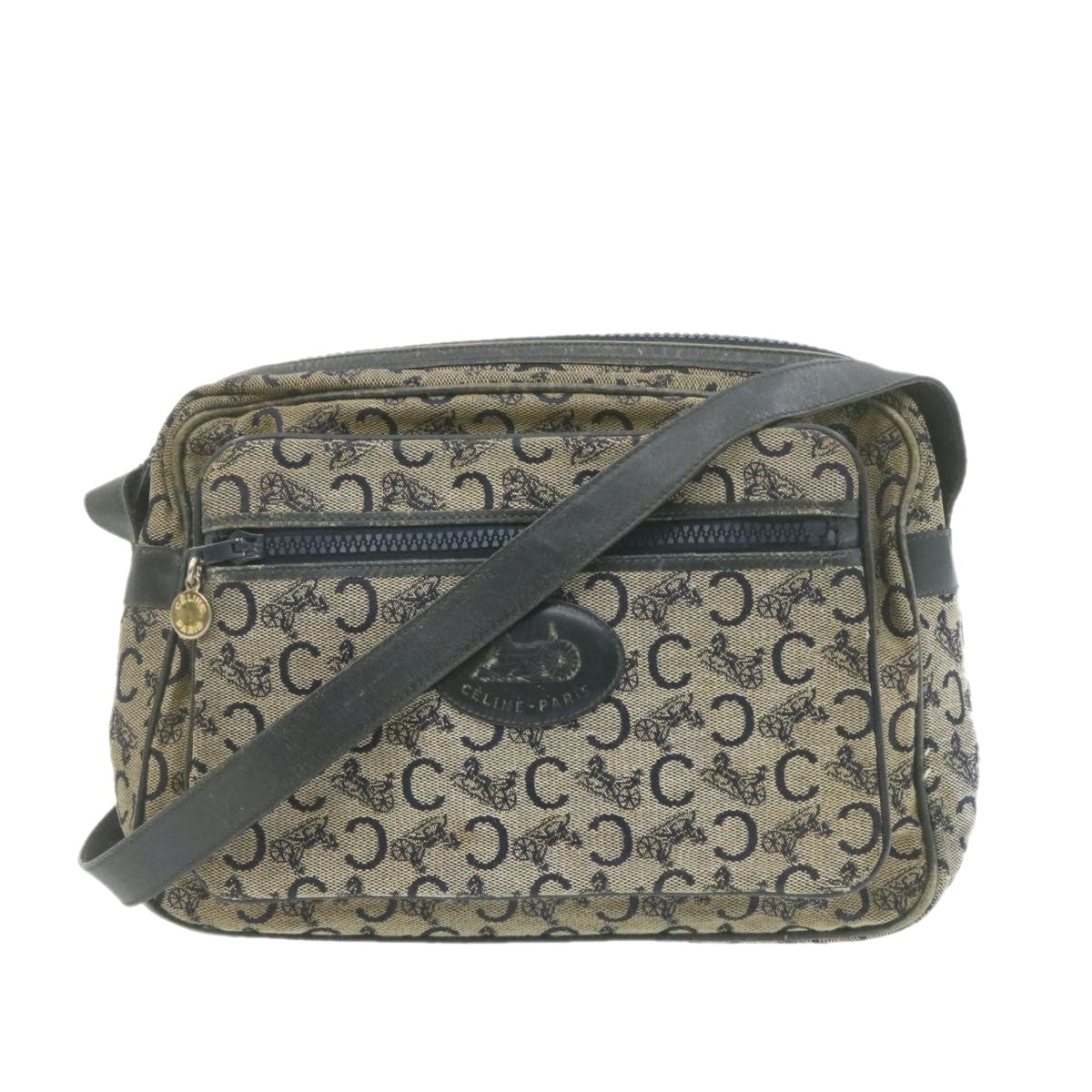 Luxury CELINE Horse Carriage C Macadam Canvas Shoulder Bag Navy Blue  fm272