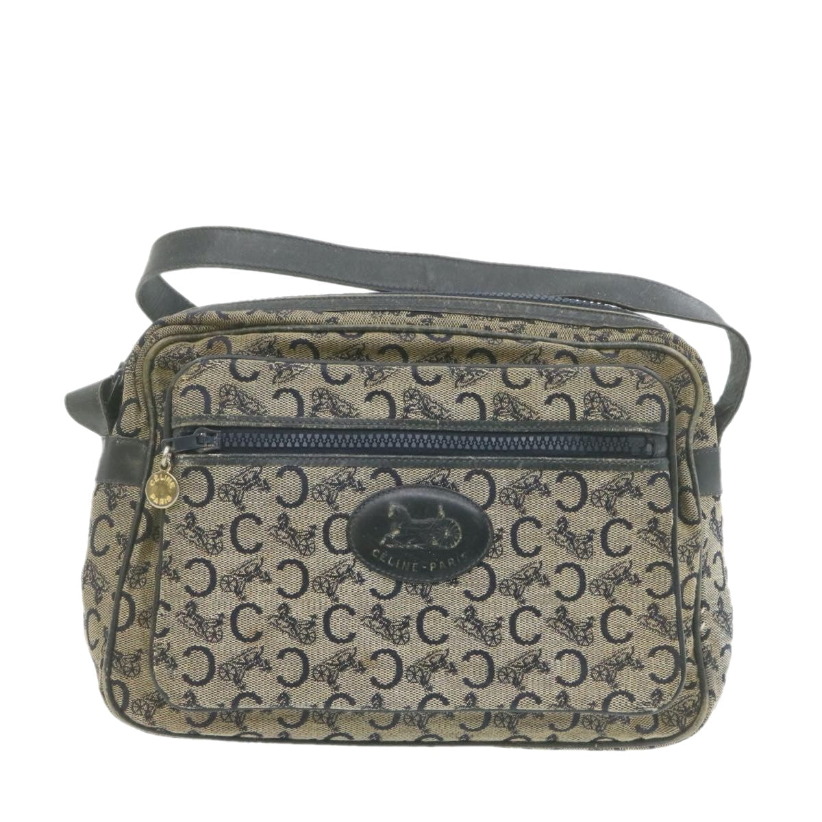 Luxury CELINE Horse Carriage C Macadam Canvas Shoulder Bag Navy Blue  fm272