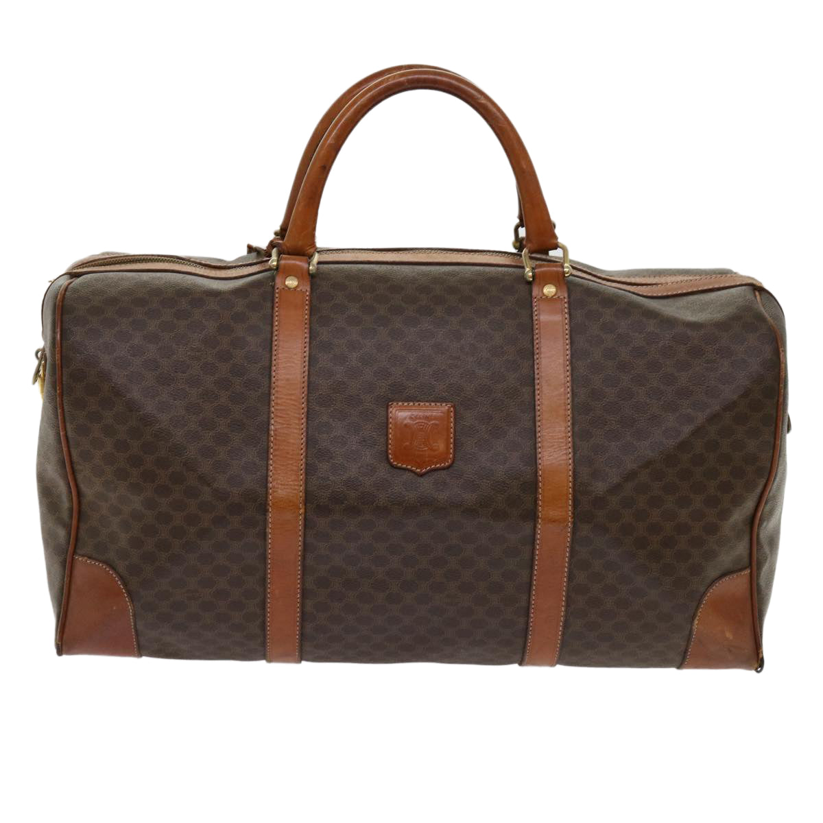 Luxury CELINE Macadam Canvas Boston Bag PVC Leather Brown  fm3071