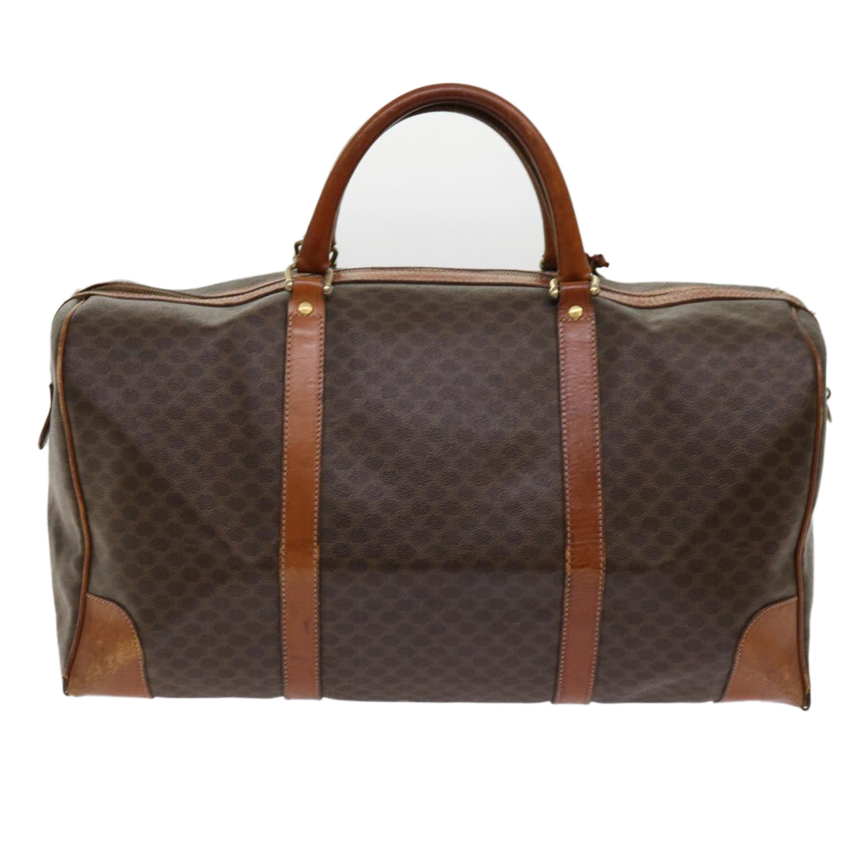 Luxury CELINE Macadam Canvas Boston Bag PVC Leather Brown  fm3071