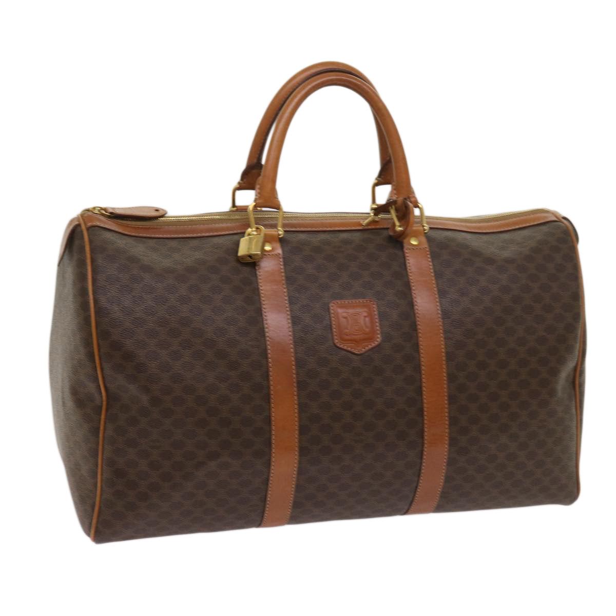 Luxury CELINE Macadam Canvas Boston Bag PVC Brown  fm3128