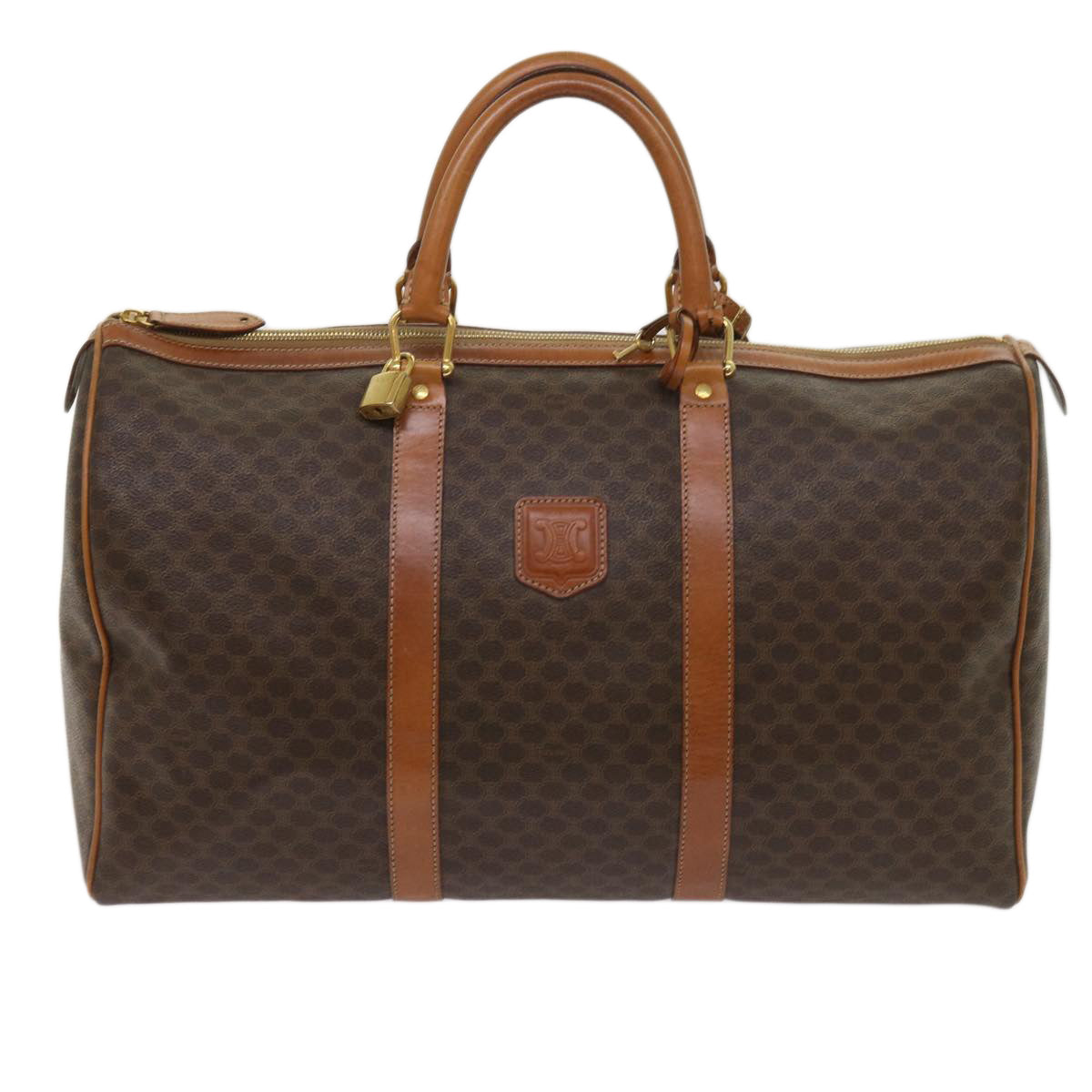 Luxury CELINE Macadam Canvas Boston Bag PVC Brown  fm3128