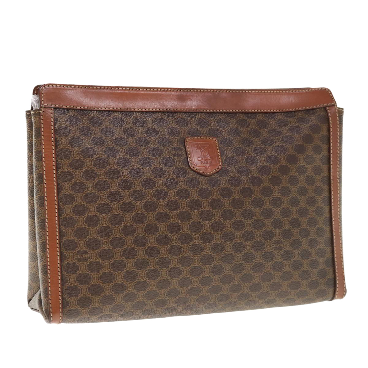 Luxury CELINE Macadam Canvas Clutch Bag PVC Leather Brown  fm3157