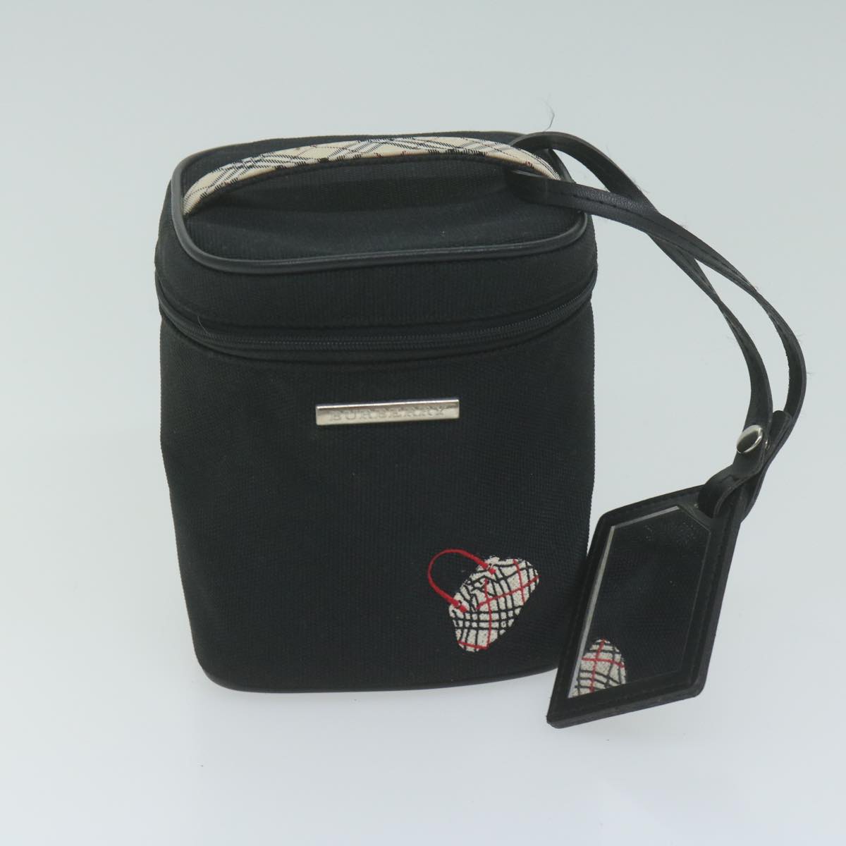 Luxury Burberry s Cosmetic Clutch Bag Leather 2Set Black Brown Auth fm3179