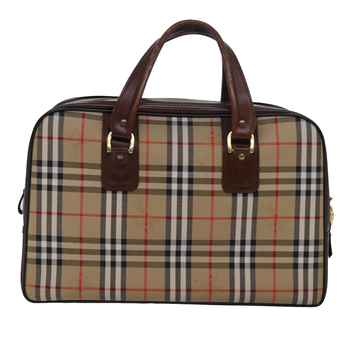 Luxury BurberrySs Nova Check Boston Bag Canvas Beige Auth fm3564