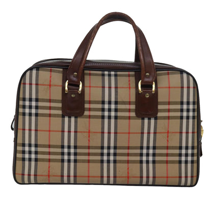 Luxury BurberrySs Nova Check Boston Bag Canvas Beige Auth fm3564