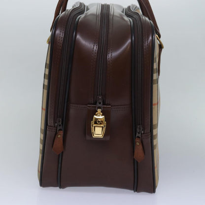 Luxury BurberrySs Nova Check Boston Bag Canvas Beige Auth fm3564