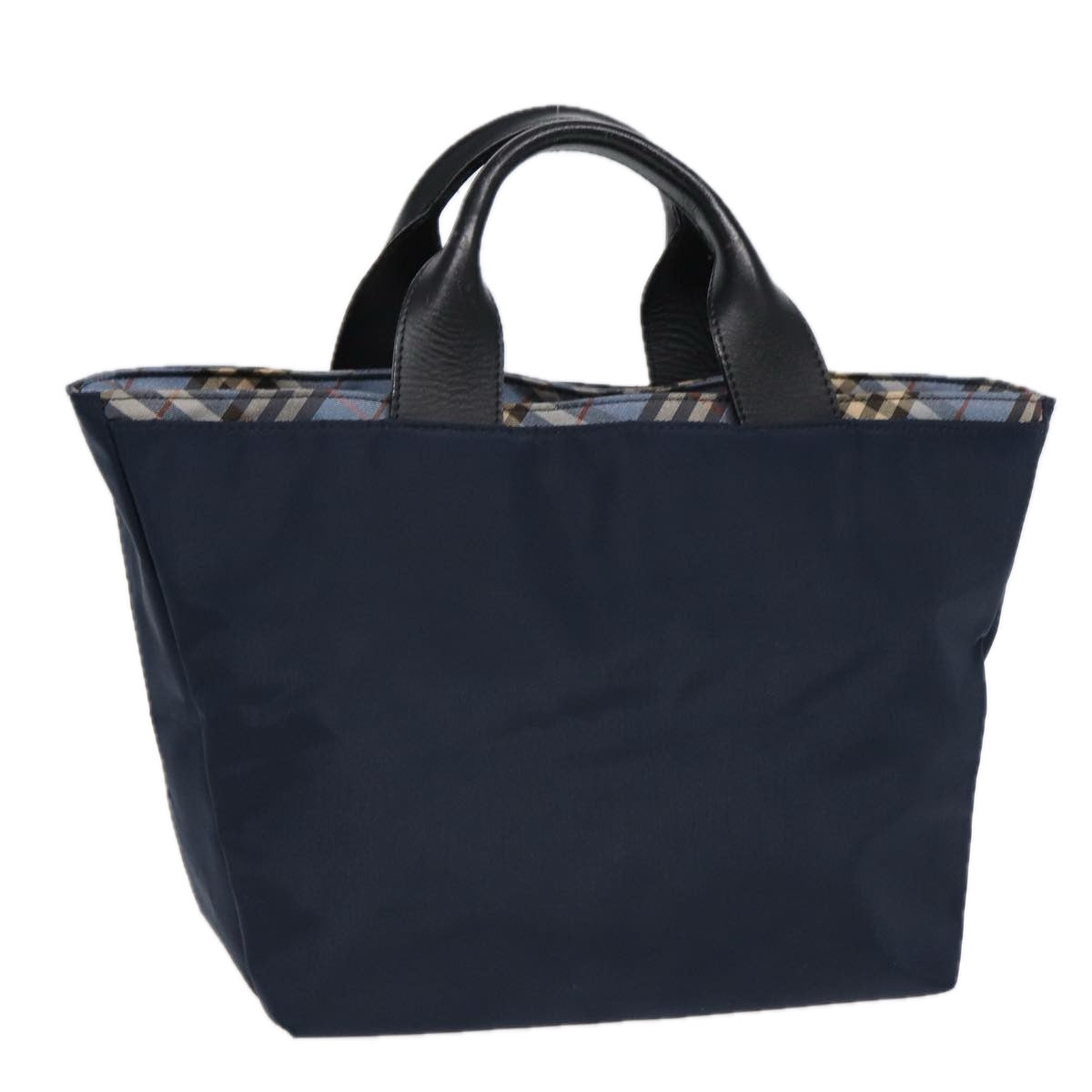 Luxury Burberry Nova Check Hand Bag Nylon Navy Auth fm3652