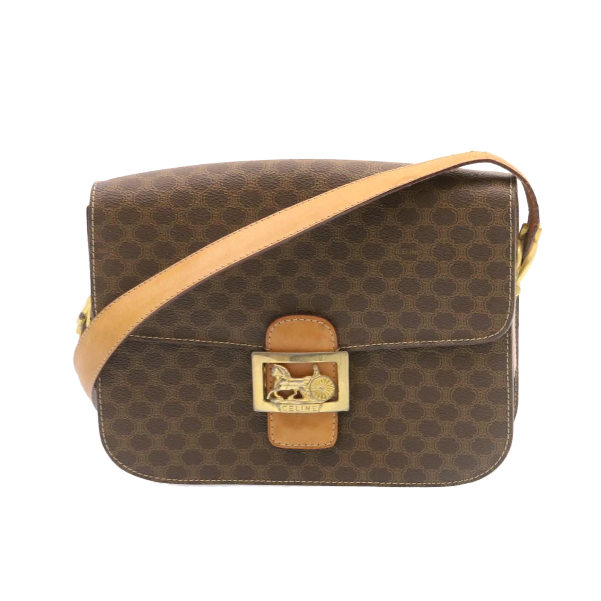 Luxury CELINE Horse Carriage Macadam Canvas Shoulder Bag Brown  fm673