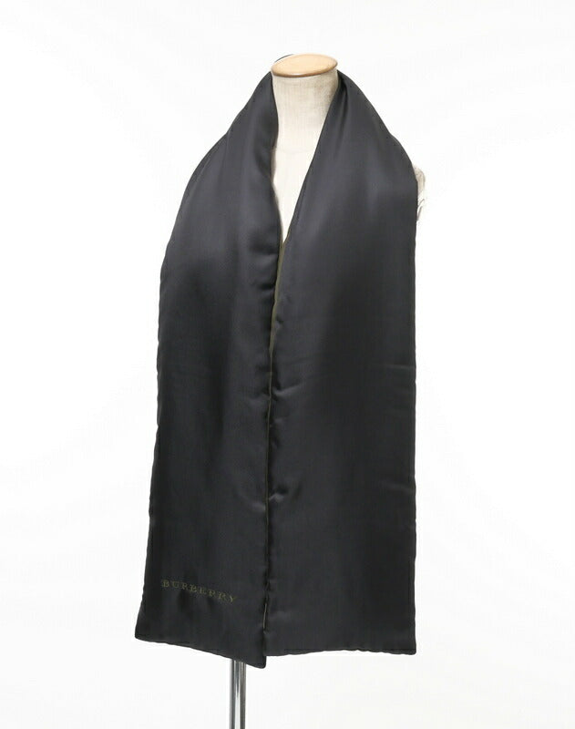 BURBERRY Scarf Silk, polyester/filling=batting black Long scarf Embroidered logo mens