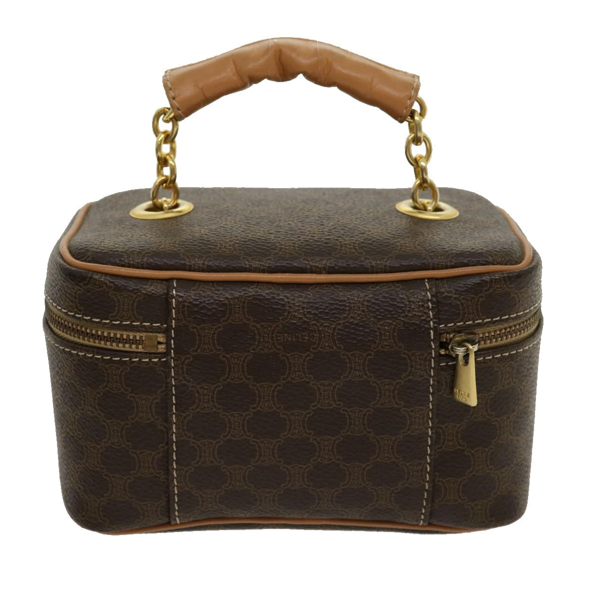 Luxury CELINE Macadam Canvas Vany Hand Bag PVC Leather Brown  am2715g