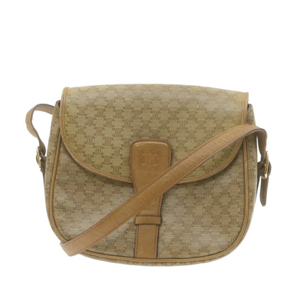 Luxury CELINE Macadam Canvas Shoulder Bag Beige PVC Leather  am612g
